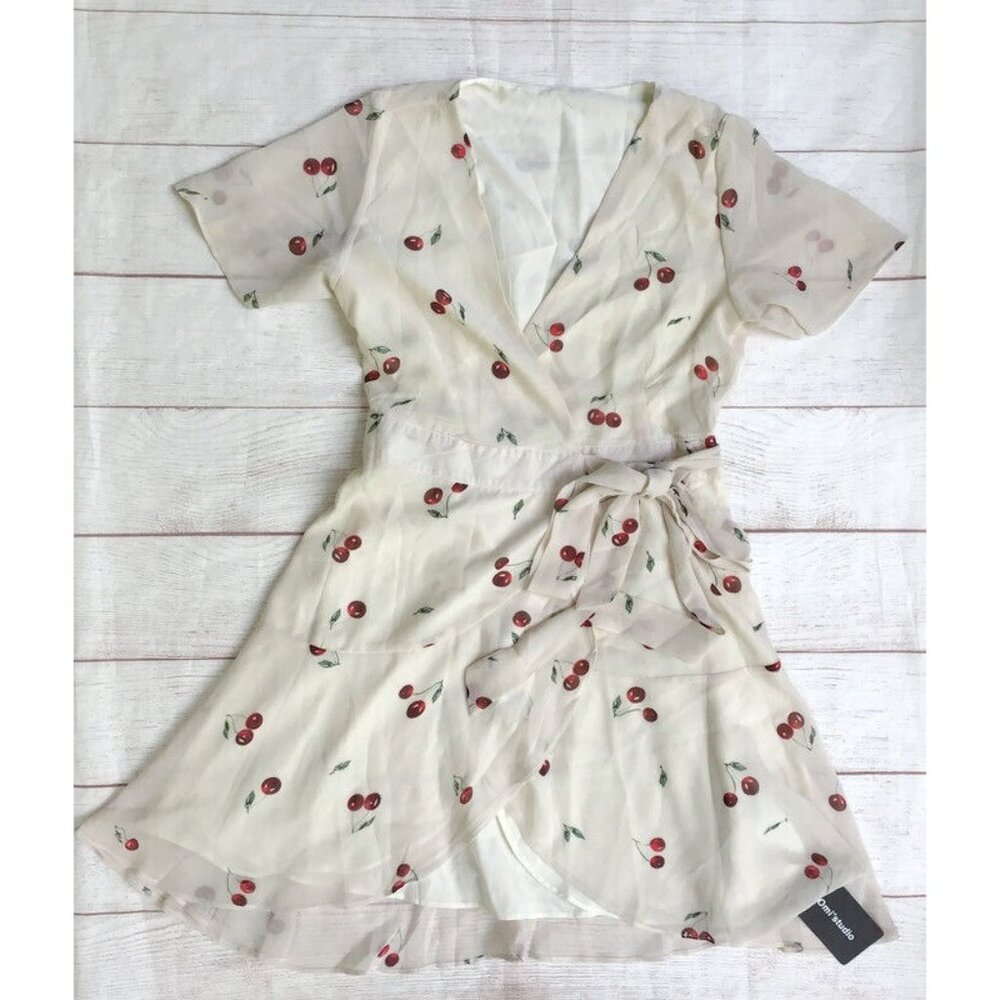 Omi+studio Cherry Swing Dress Womens Size Small Ivory Sheer Wrap Tie Omi Studio